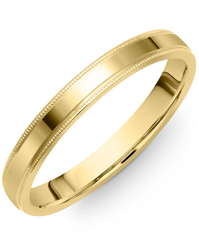 14kt Gold Yellow Milgrain Regular Fit Plain Wedding Bands - 3mm