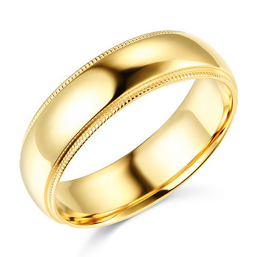 14kt Gold Yellow Milgrain Regular Fit Plain Wedding Bands - 6mm