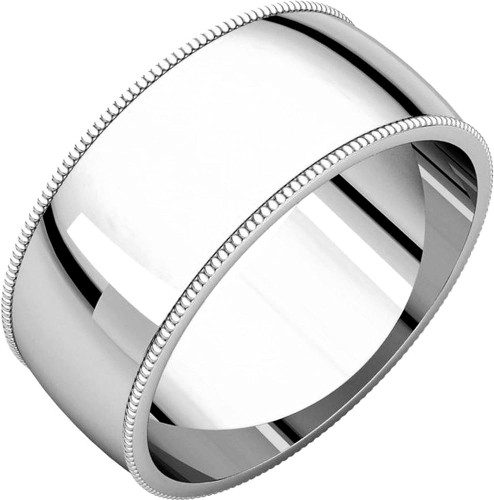 14kt Gold White Milgrain Regular Fit Plain Wedding Bands - 8mm