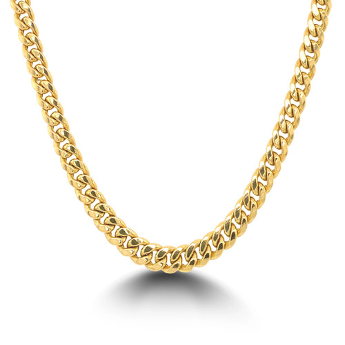 14kt Gold Solid Miami Cuban Chain w Box Lock - 9.5mm