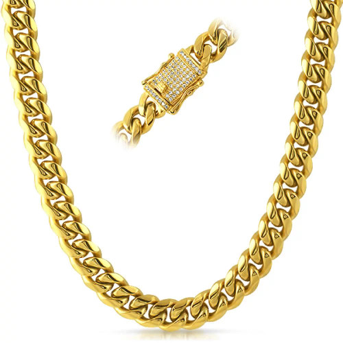 14kt Gold Solid Miami Cuban Chain w Box Lock - 14mm