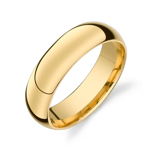 14kt Gold Yellow Polished Comfort Fit Plain Wedding Bands - 6mm