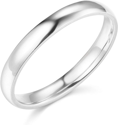 14kt Gold White Polished Comfort Fit Plain Wedding Bands - 3mm