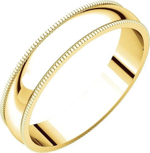 14kt Gold Yellow Milgrain Comfort Fit Plain Wedding Bands - 4mm