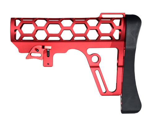 Presma Skeletonized 223/5.56/308 Buttstock for 6 Position Mil-Spec Tube, Red Anodized Aluminum. With Pad [AAST25-R]