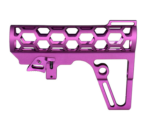 Presma Skeletonized 223/5.56/308 Stock for Mil-Spec Tube, CA Legal Fixed Stock, 6 Position, Purple Anodized Aluminum