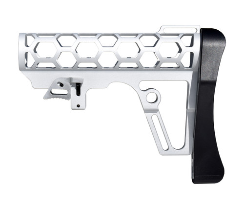 Presma Skeletonized 223/5.56/308 Buttstock for 6 Position Mil-Spec Tube, Silver Anodized Aluminum. With Pad [AAST25-S]