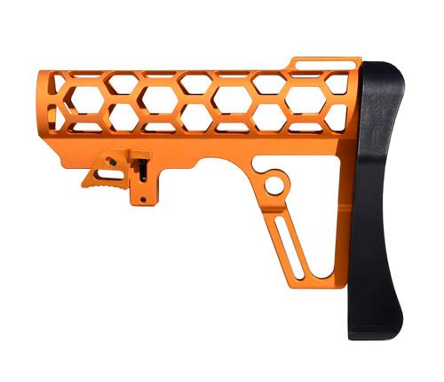 Presma Skeletonized 223/5.56/308 Buttstock for 6 Position Mil-Spec Tube, Orange Anodized Aluminum. With Pad [AAST25-O]