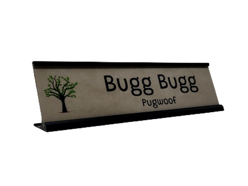 Full color printed name plate with black holder