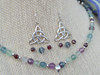 Trinity Knot Fluorite and Garnet Gemstone Sterling Silver Earrings Trinity Knot Fluorite and Garnet Gemstone Sterling Silver Earrings