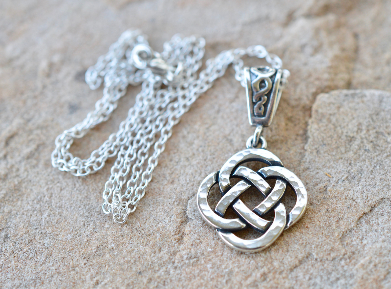 Sterling Silver Hand Hammered Eternal Celtic Knot Necklace with