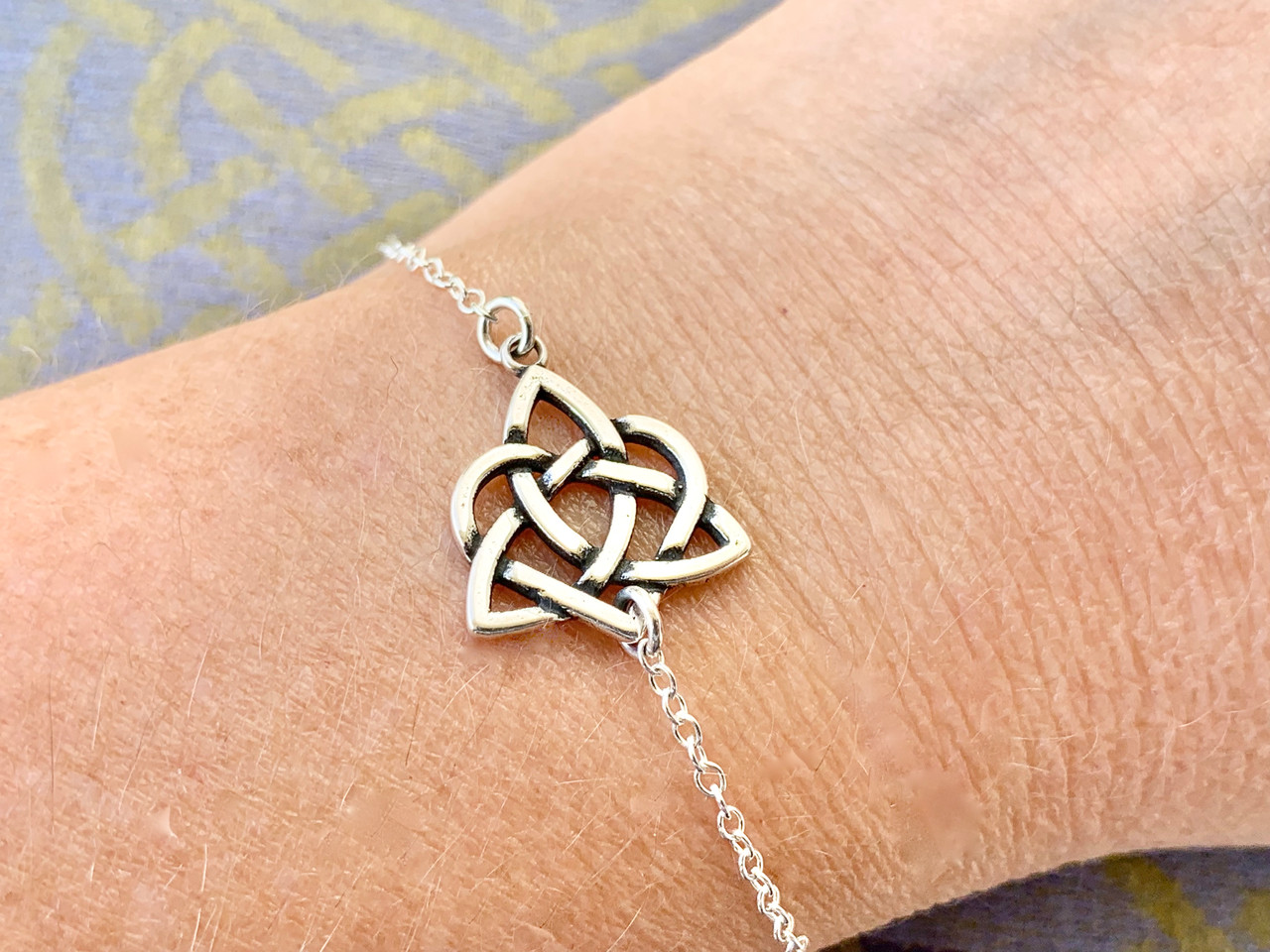 Petite Sister Knot Eternal Heart Solid Sterling Silver Bracelet 
