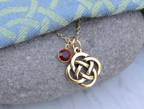 Open Celtic Knot (Large Size) Gold Necklace with One European Crystal Birthstone