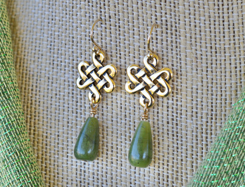 Connemara Marble Rainy Irish Day Eternity Knot Gold Earrings Connemara Marble Rainy Irish Day Eternity Knot Gold Earrings