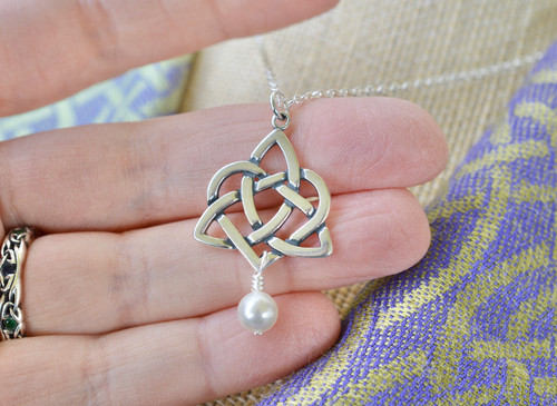 European Crystal Pearl Eternal Heart Sterling Silver Necklace