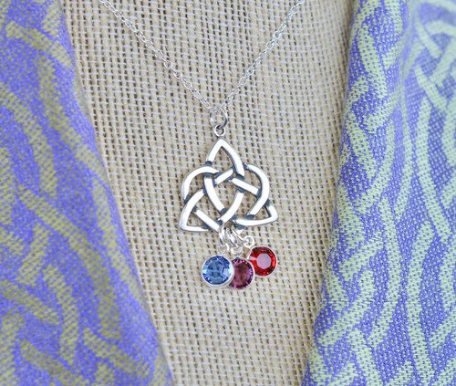 Family Birthstone Eternal Heart Sterling Silver Celtic Knot Necklace