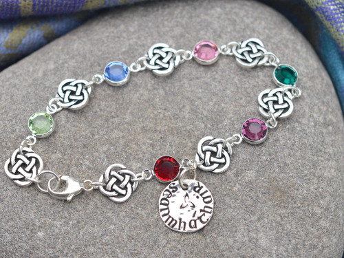Custom Birthstone Gaelic Grandmother Silver Bracelet Custom Birthstone Gaelic Grandmother Silver Bracelet