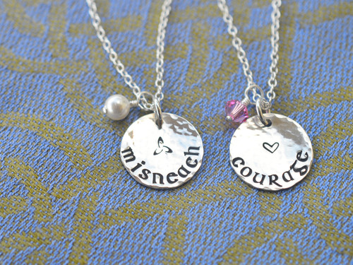 Courage or Misneach (Courage in Gaelic) Hand-Stamped Sterling Silver Necklace