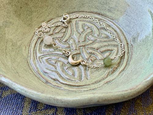 Moonlight over Hill of Tara Sterling Silver Bracelet with Rainbow Moonstone and Connemara Marble