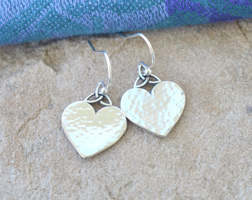 Trinity Heart Sterling Silver Hand Hammered Earrings
