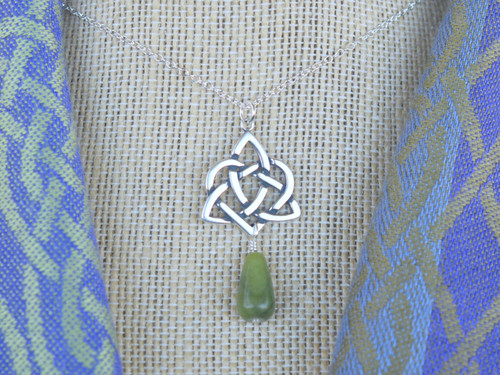Sister Knot Eternal Heart Solid Sterling Silver Necklace with Teardrop Connemara Marble