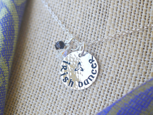 Irish Dancer Sterling Silver Necklace with Real Irish Soil Charm and Clear Crystal