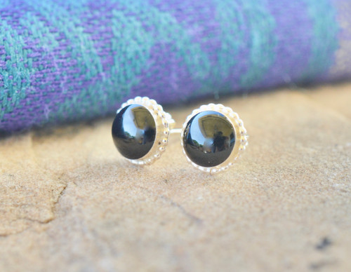 Scottish Earth And Beaded Bezel Sterling Silver Stud Earrings