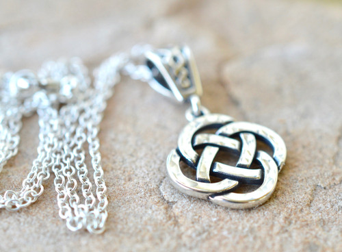 Sterling Silver Hand Hammered Eternal Celtic Knot Necklace with Celtic Bail