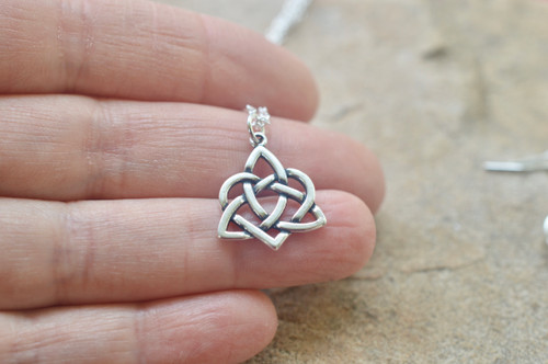 Petite Sister Knot Eternal Heart Solid Sterling Silver Necklace- Smaller Size