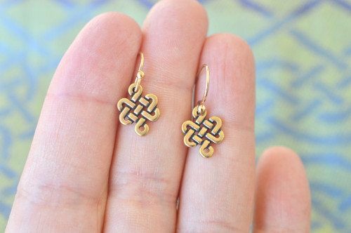 Eternity Knot Shiny Yellow Bronze Earrings