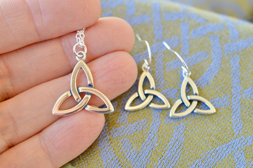 Holiday Set: Classic Trinity Knot Sterling Silver Earrings and Necklace