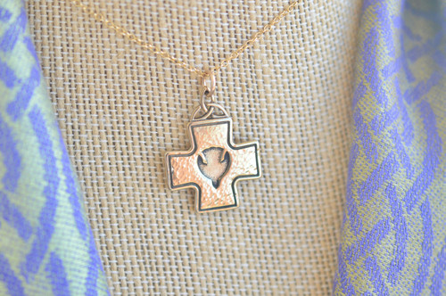 Book of Kells Descending Dove Cross Yellow Bronze Necklace