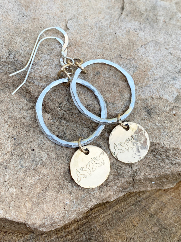 C il Two Tone Fine Silver and 14K Gold Filled Earrings Peat