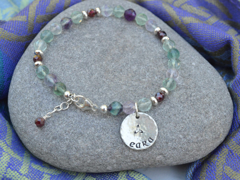 Fluorite and Garnet Gemstone Charm Friendship Bracelet