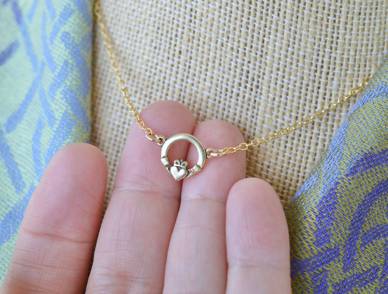Irish Claddagh Petite Bronze and Gold Filled Necklace