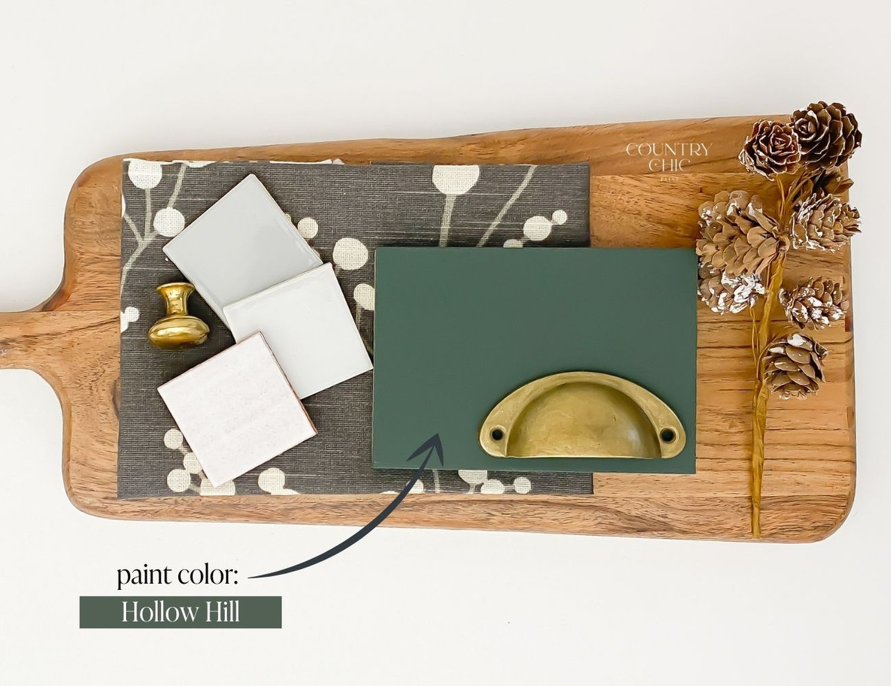 Chalk Style Paint + Paint Brush Bundle - for Furniture, Home Decor, Crafts  (Color: Hollow Hill [pint - 16 oz] - Dark Green)