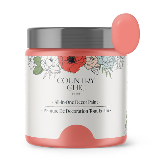 16oz jar of Country Chic Chalk Style All-In-One Paint in the color Sunset Glow. Warm Coral.