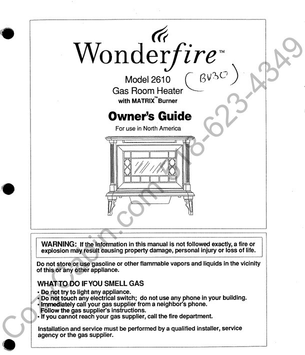 ゴッドマン ページ Wonderfire 2610 Gas Heater Operation Manual, United States