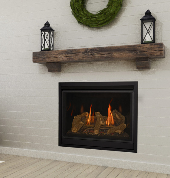 SP fireplace with rectangular safety barrier and glass firebox panels