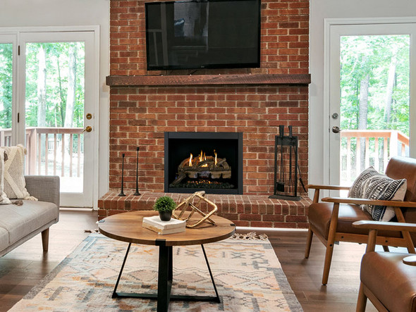 oak log set in a fireplace