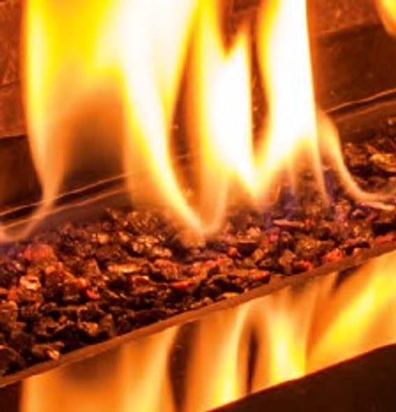 black glass bezel operating in fireplace