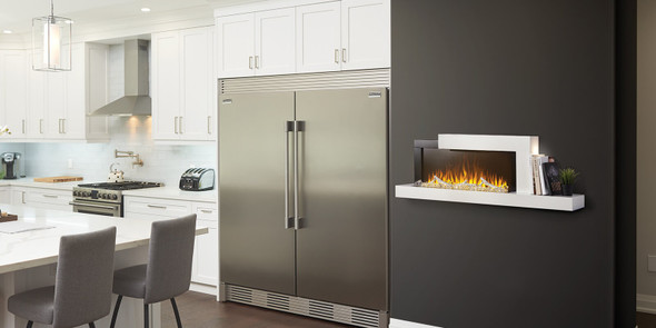 Stylus Cara electric fireplace in kitchen