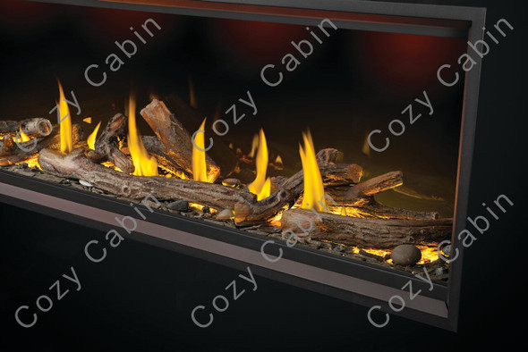 oak log set in fireplace