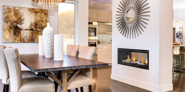 Luxuria gas fireplace in kitchen