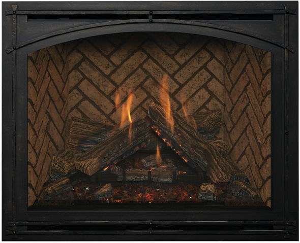 arched mission front installed on fireplace