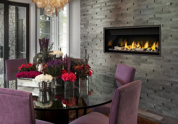 Ascent gas fireplace in dining room