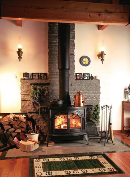 Classic Black Defiant wood stove in living room