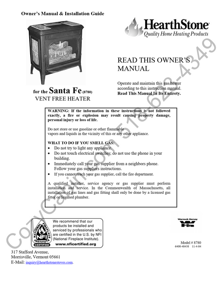 Owner's manual coversheet