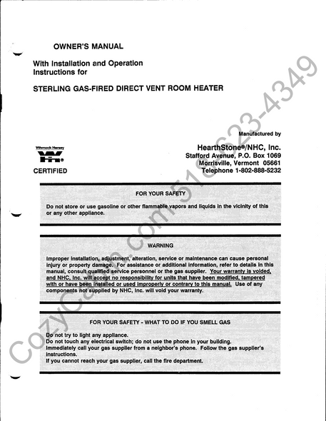 Owner's manual coversheet