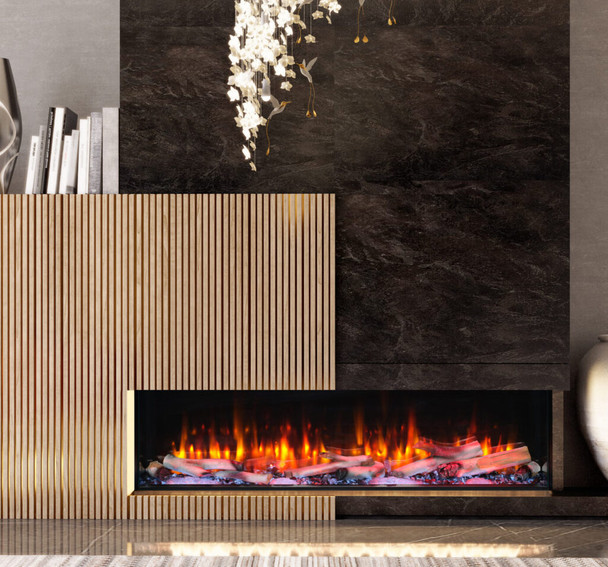 Osseo e50 fireplace with birch logs